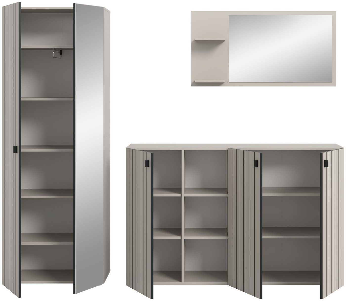 xonox.home Garderoben-Set, (3-tlg. Garderobenschrank, Schuhkommode & Garderobenspiegel), in Kaschmir Nachbildung B/H/T ca.: 235/192/37 cm – Bild 3 von 5