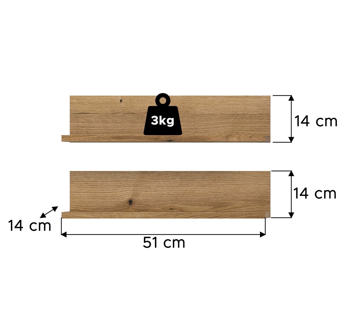 xonox.home Wandregal Aqua, Wandregal Set in Evoke Oak Nachbildung B/H/T: 51x12x14 cm – Bild 4 von 5