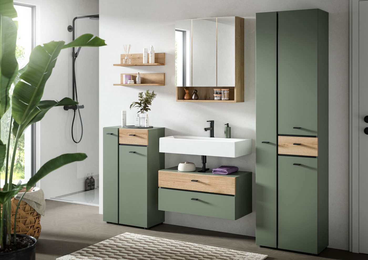 xonox.home Wandregal Aqua, Wandregal Set in Evoke Oak Nachbildung B/H/T: 51x12x14 cm – Bild 5 von 5