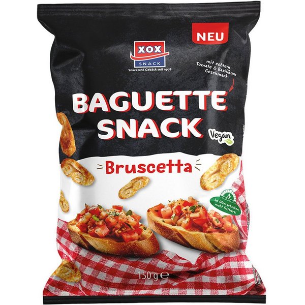 XOX Knabberei, XOX Baguette köstlicher und knuspriger Brotsnack Bruscetta aus 150g