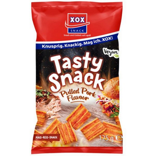 XOX Knabberei, XOX Tasty Snack Pulled Pork Style mit Schweinefleisch Geschmack 125g