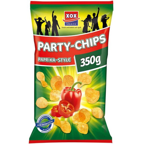 XOX Knabberei, XOX Klassiker Party Chips Paprika Style knusprige Kartoffelchips 350g