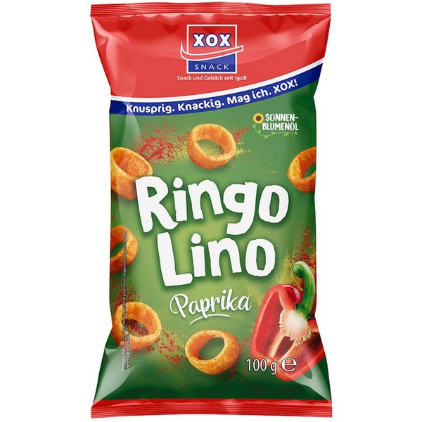 XOX Knabberei, XOX Ringolino Paprika knuspriger Kartoffelsnack mit Wuerze 100g