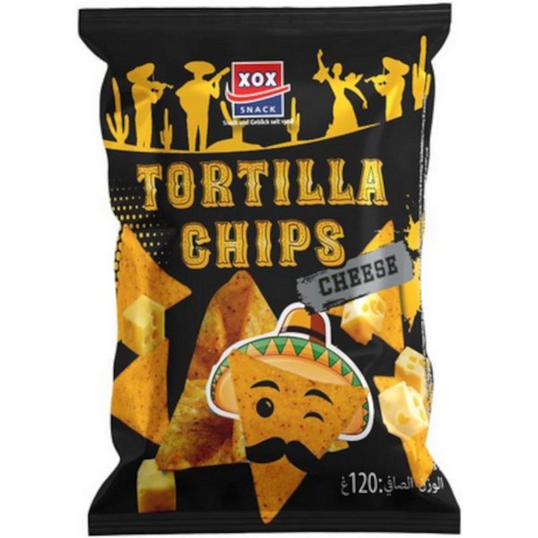 XOX Knabberei, XOX Tortilla Chips Cheese Maischips mit Käsegeschmack Packung 120g