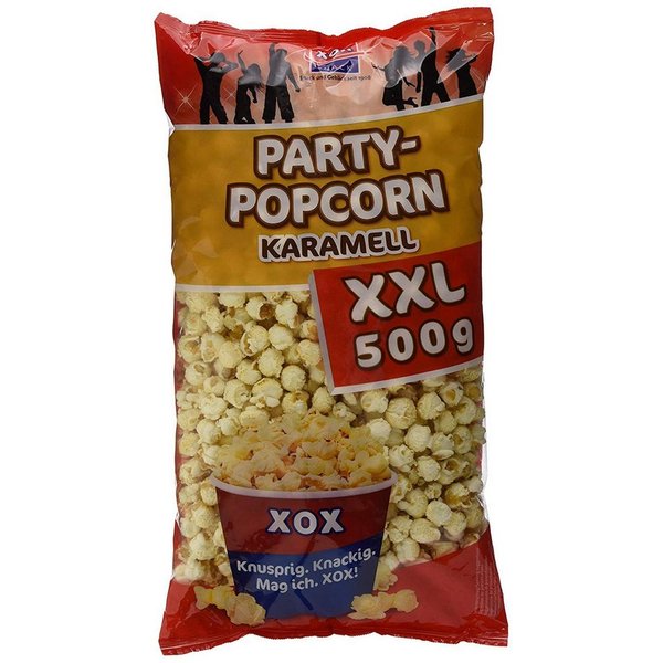 XOX Knabberei, XOX Party Popcorn Karamell XXL vegan knusprig knackig frisch 500g
