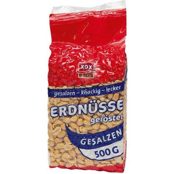 XOX Knabberei, XOX Erdnuesse gesalzen klassischer Snack knackig und herzhaft 500g