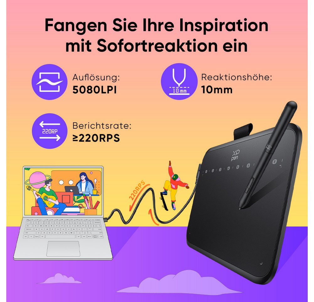 XP-PEN Deco 640 Grafiktablett (6*4", 0 GB, PC, Android, 0, 16384 Druckstufen) – Bild 4 von 5