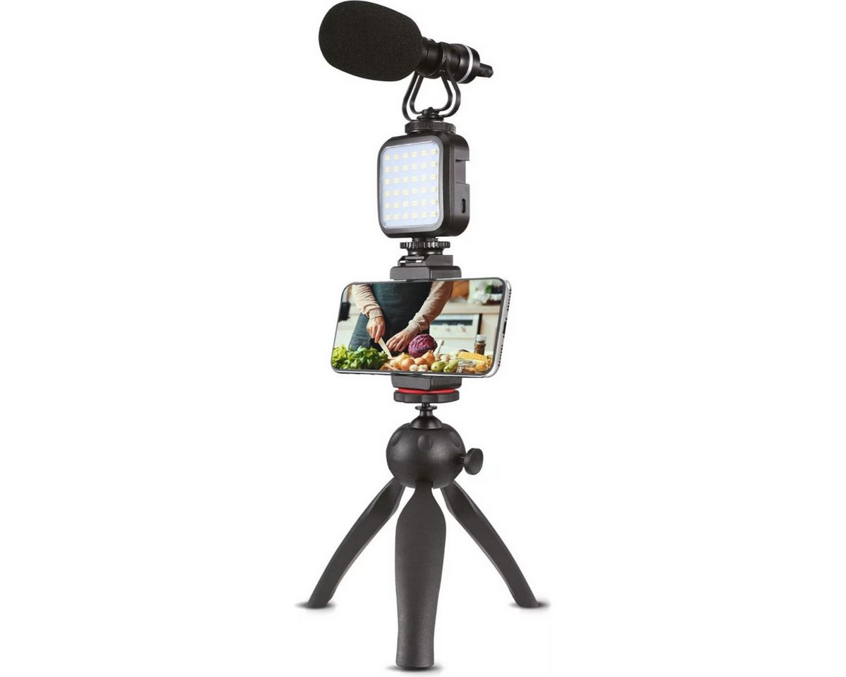XQISIT Handy-Halterung Vlogging Kit – Smartphone Stativ mit LED-Licht & Mikrofon – Bild 3 von 4