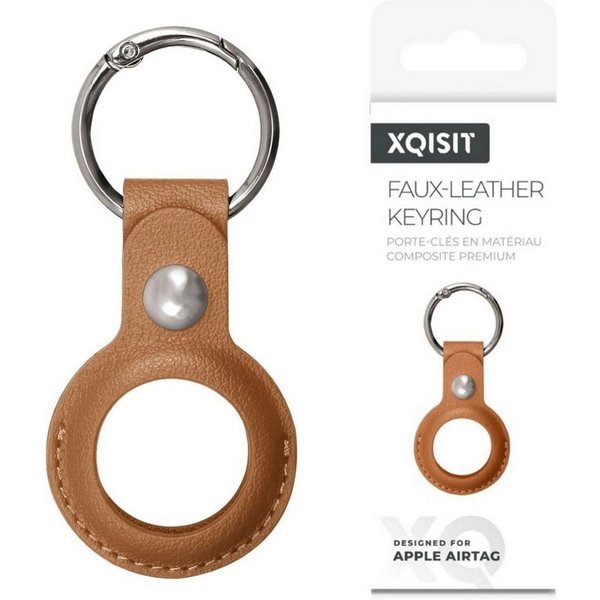 XQISIT Handyhülle Anhänger Case Kunstleder Schlüsselanhänger Braun, Keyring Schutz-Hülle Case für Apple Airtag