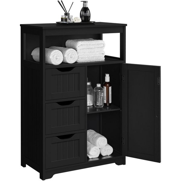 Yaheetech Badkommode Badezimmerschrank, Badschrank mit 3 Schubladen & 1 Schrank mit verstellbarem Regalbrett