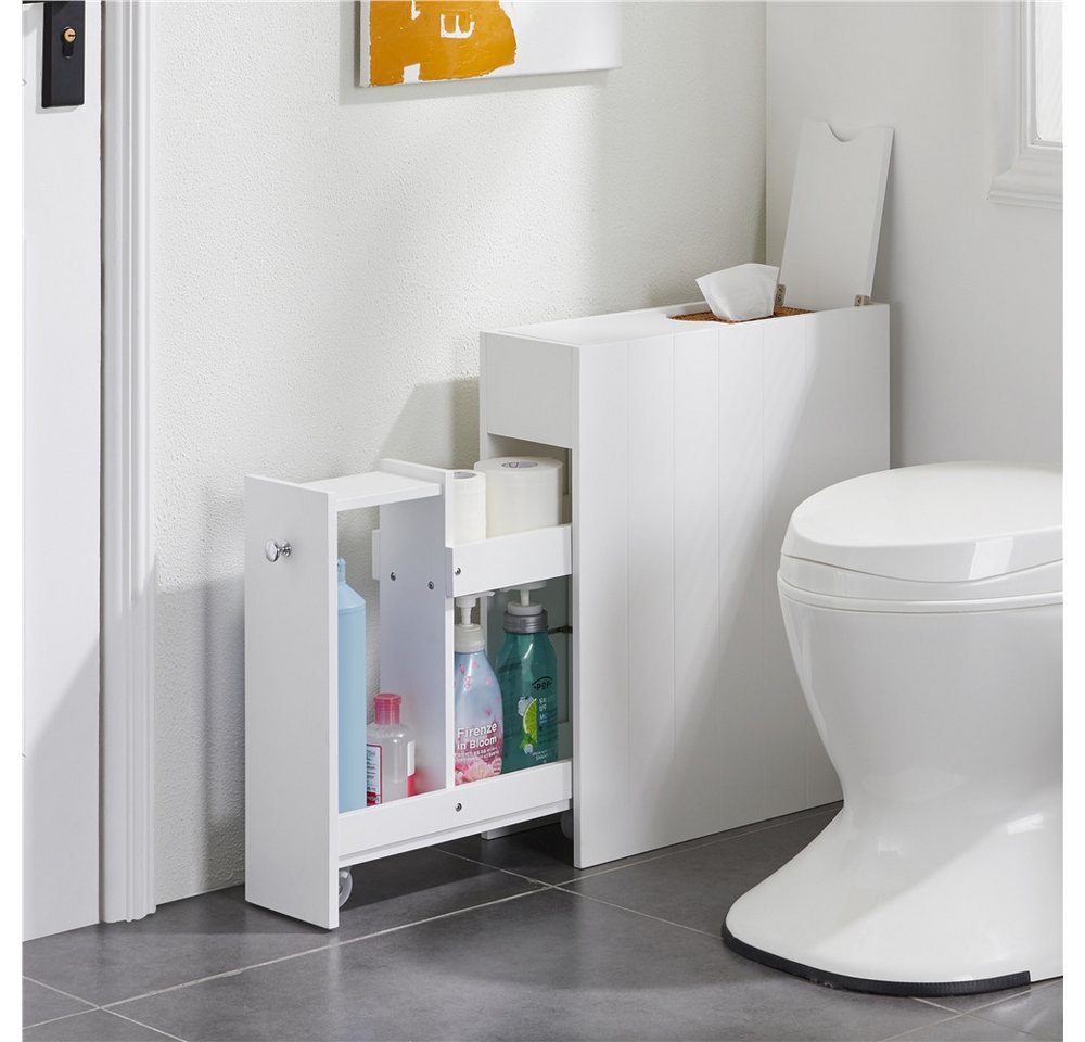 Yaheetech Badkommode Badezimmerschrank 17 × 50 × 58 cm, Schmaler Beistellschrank mit Schublade auf 2 Rollen – Bild 2 von 5
