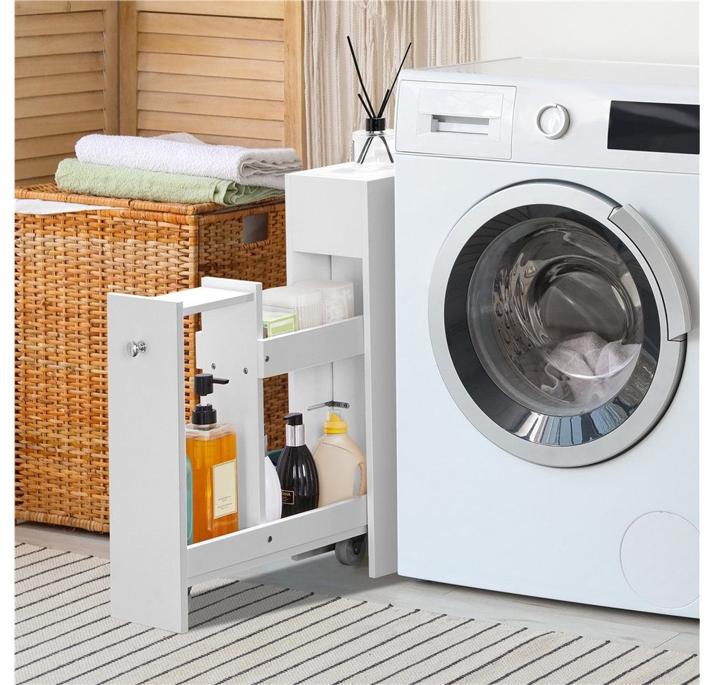 Yaheetech Badkommode Badezimmerschrank 17 × 50 × 58 cm, Schmaler Beistellschrank mit Schublade auf 2 Rollen – Bild 3 von 5