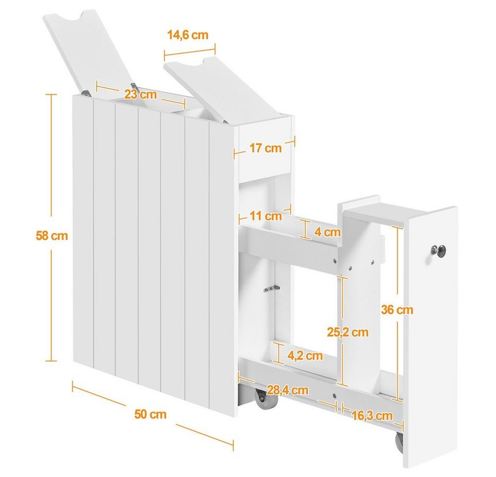 Yaheetech Badkommode Badezimmerschrank 17 × 50 × 58 cm, Schmaler Beistellschrank mit Schublade auf 2 Rollen – Bild 4 von 5