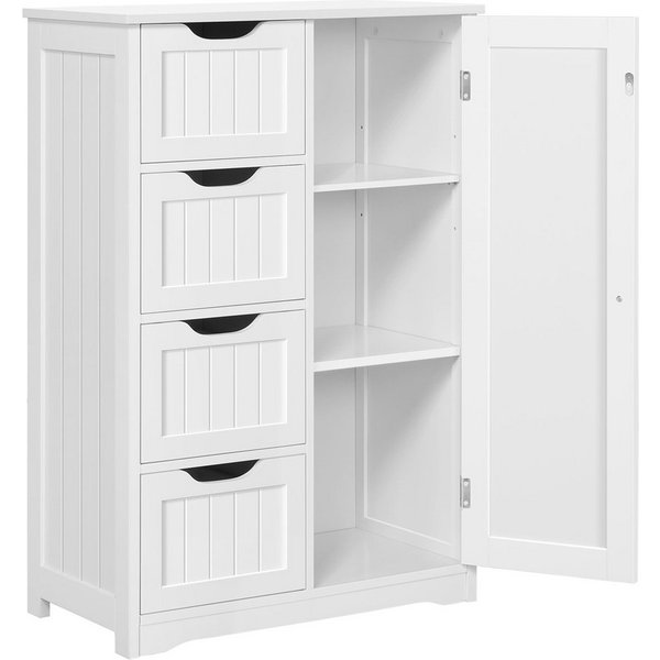 Yaheetech Badkommode Badezimmerschrank, Sideboard mit 4 Schubladen & 3 Fächern, Einlegeboden höhenverstellbar