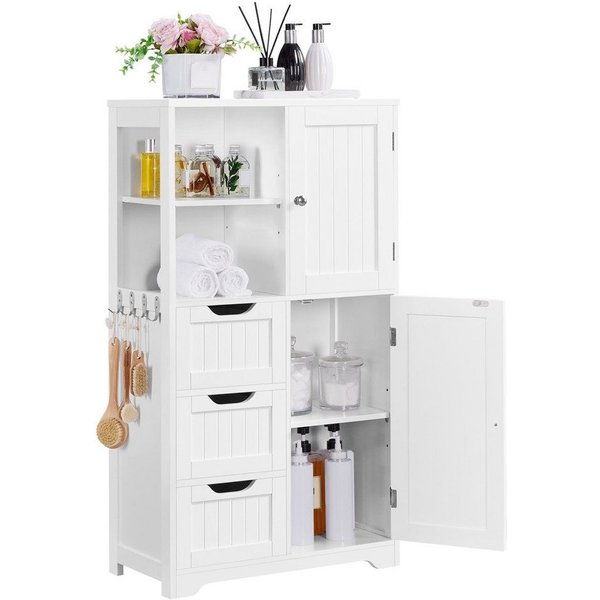 Yaheetech Badkommode Badezimmerschrank 60 × 30 × 107 cm, mit 3 Schubladen & 6 Fächern, 3 Einlegeböden höhenverstellbar