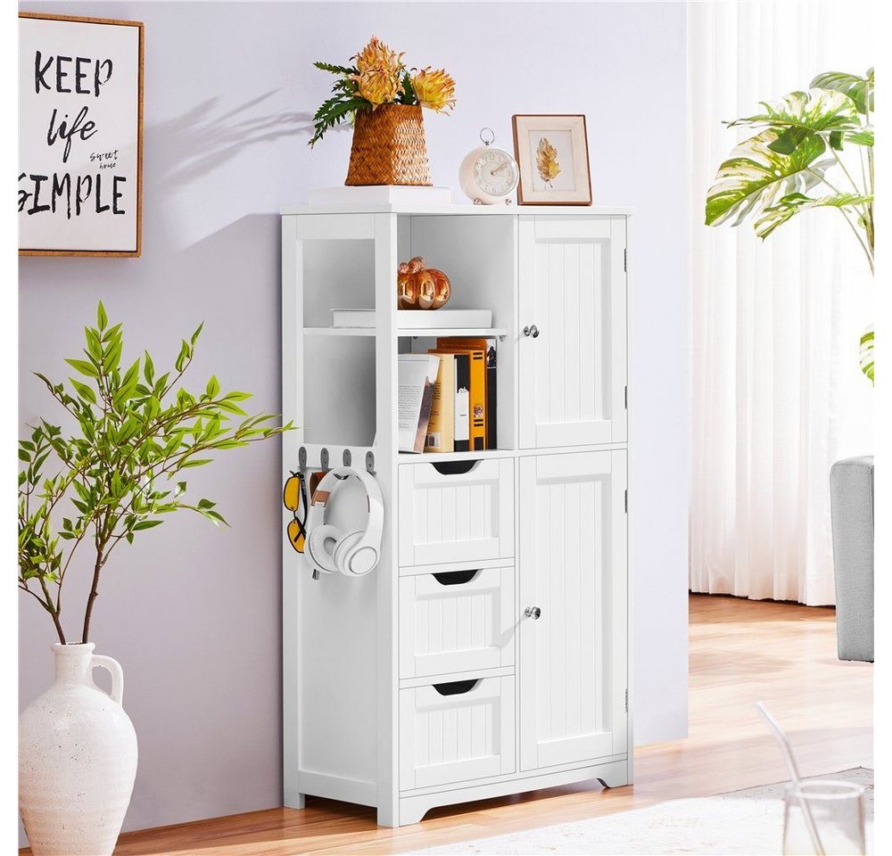 Yaheetech Badkommode Badezimmerschrank 60 × 30 × 107 cm, mit 3 Schubladen & 6 Fächern, 3 Einlegeböden höhenverstellbar – Bild 2 von 5