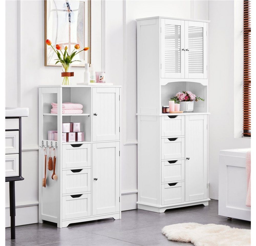 Yaheetech Badkommode Badezimmerschrank 60 × 30 × 107 cm, mit 3 Schubladen & 6 Fächern, 3 Einlegeböden höhenverstellbar – Bild 3 von 5