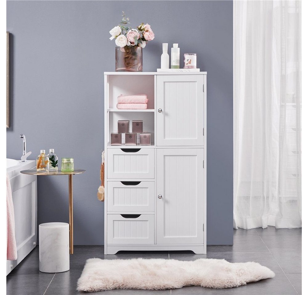 Yaheetech Badkommode Badezimmerschrank 60 × 30 × 107 cm, mit 3 Schubladen & 6 Fächern, 3 Einlegeböden höhenverstellbar – Bild 4 von 5