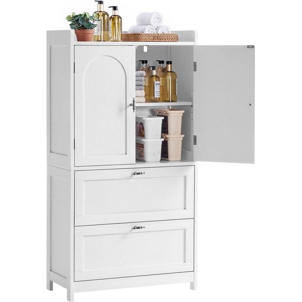 Yaheetech Badkommode Badezimmerschrank 60 × 30 × 115 cm, mit 2 Schubladen & 2 Fächern, 5-Stufig Verstellbarer Einlegeboden