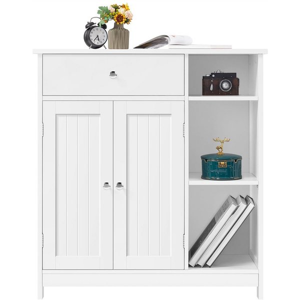 Yaheetech Badkommode Badezimmerschrank 75 x 30 x 80 cm, mit 1 Schublade & 6 Fächern mit verstellbaren Einlegeböden