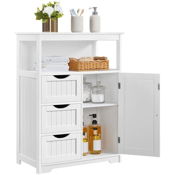 Yaheetech Badkommode Badezimmerschrank, Badschrank mit 3 Schubladen & 1 Schrank mit verstellbarem Regalbrett