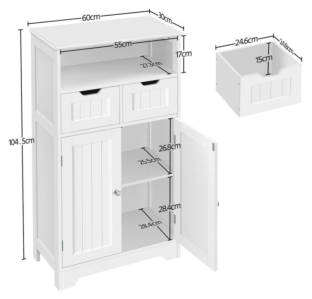 Yaheetech Badkommode Badezimmerschrank mit Schubladen & 1 Verstellbarem Einlegeboden, Badkommode Badmöbel Bodenschrank für Badezimmer/Wohnzimmer/Flur – Bild 4 von 5