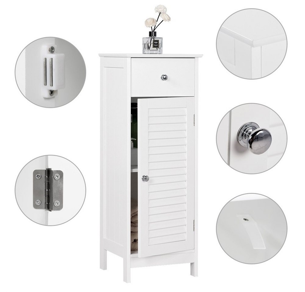 Yaheetech Badkommode Badezimmerschrank Standschrank mit Einzeltür, Schmaler Badschrank mit 1 Schublade & 2 Fächern – Bild 5 von 5