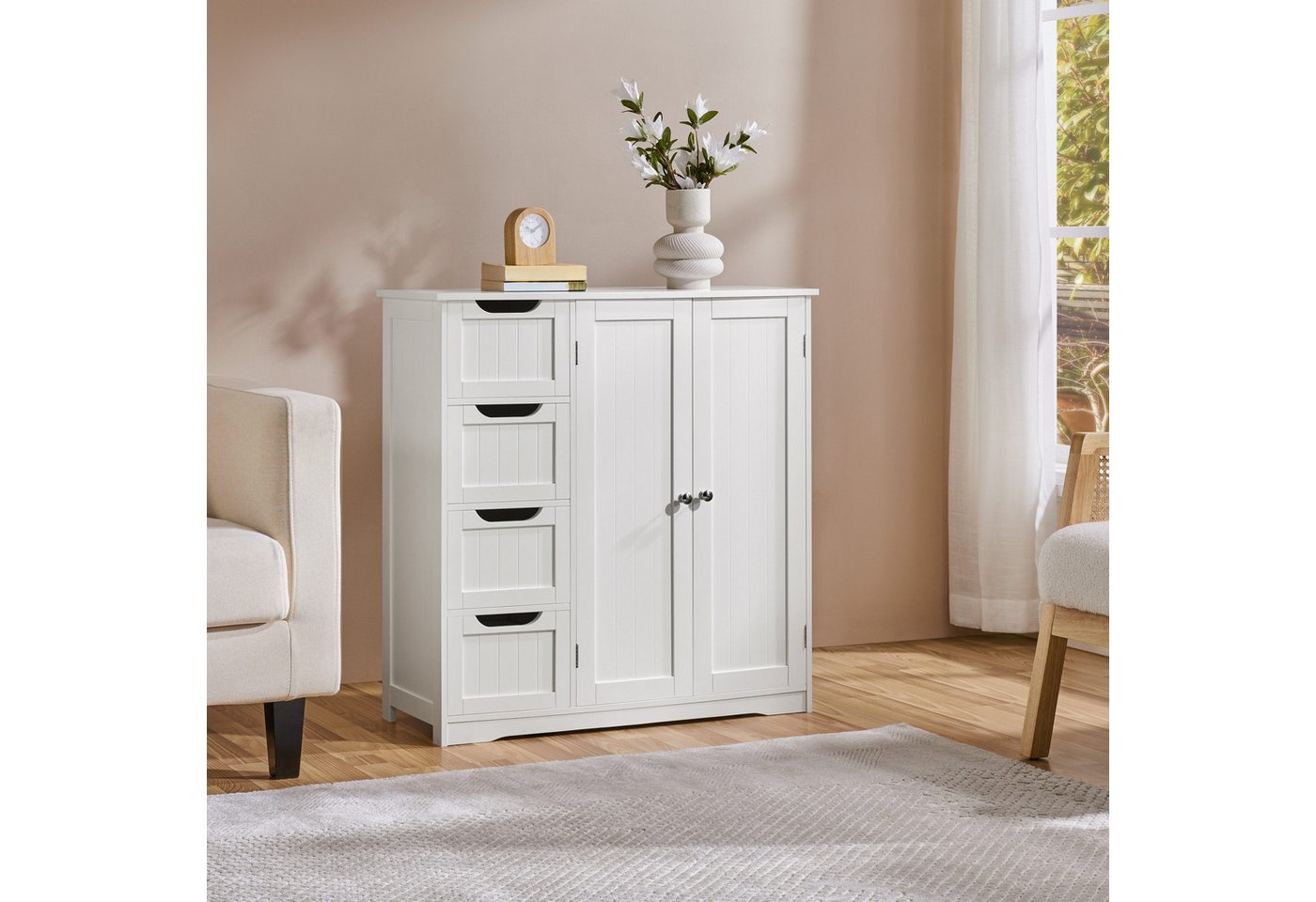 Yaheetech Badkommode Unterschrank mit Schubladen, Badezimmerschrank Badschrank Bodenschrank, Weiß – Bild 2 von 5