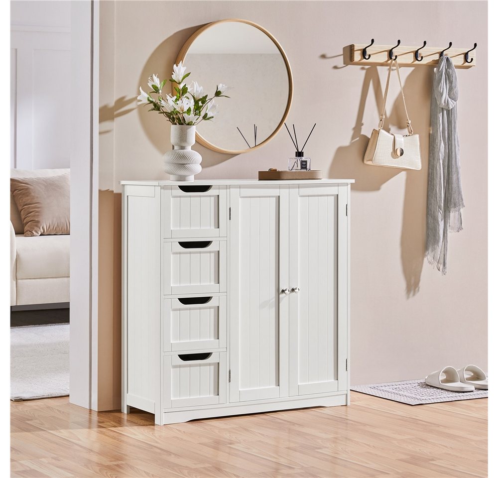 Yaheetech Badkommode Unterschrank mit Schubladen, Badezimmerschrank Badschrank Bodenschrank, Weiß – Bild 3 von 5