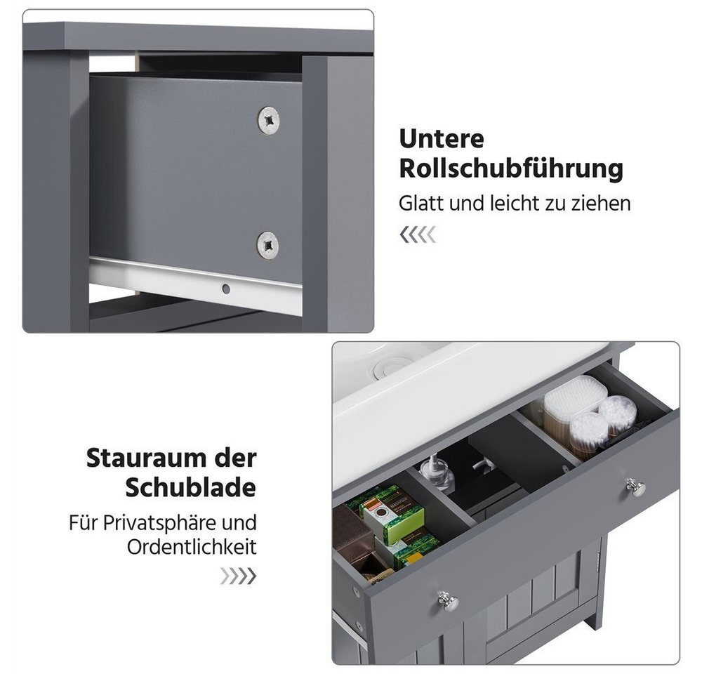 Yaheetech Badkommode Waschbeckenunterschrank mit Schublade & 2 Türen, Badezimmerschrank Waschtischunterschrank – Bild 5 von 5