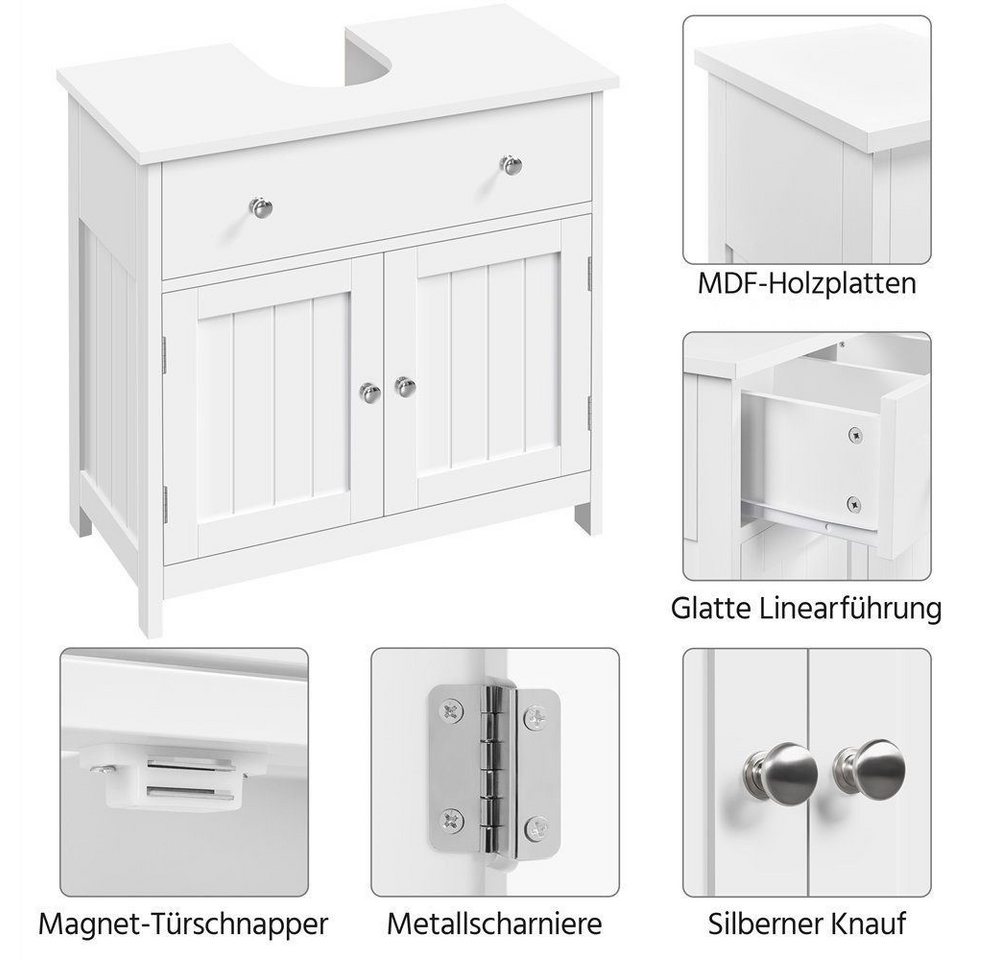 Yaheetech Badkommode Waschbeckenunterschrank mit Schublade & 2 Türen, Badezimmerschrank Waschtischunterschrank – Bild 5 von 5