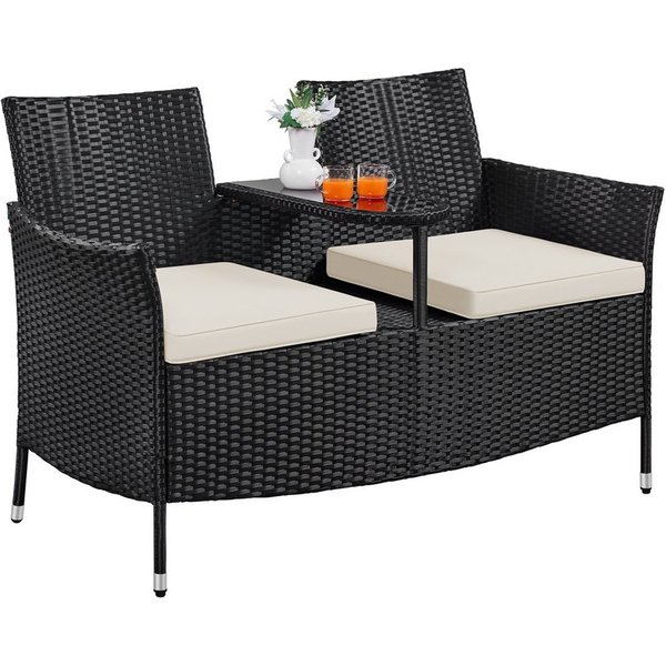 Yaheetech Balkonset 2-Sitzer Polyrattan Gartenbank, Gartenstuhl aus PE-Rattangeflecht Bistro-Set