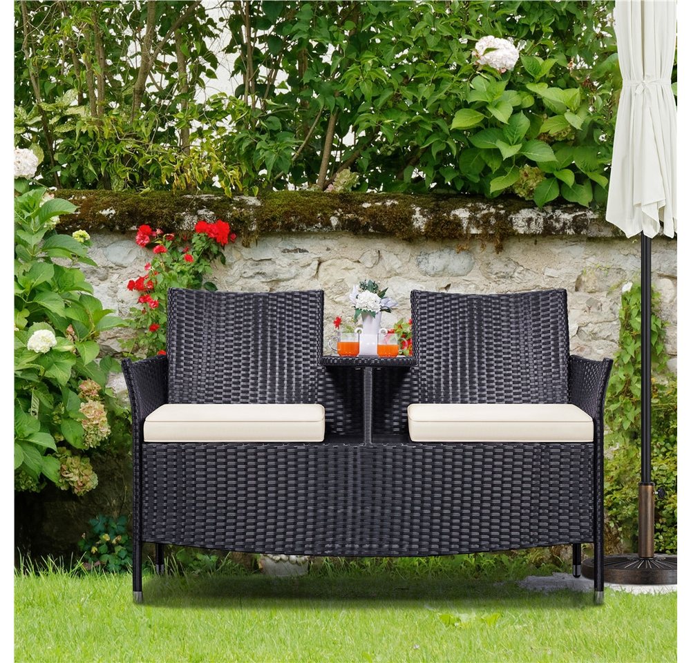 Yaheetech Balkonset 2-Sitzer Polyrattan Gartenbank, Gartenstuhl aus PE-Rattangeflecht Bistro-Set – Bild 2 von 5