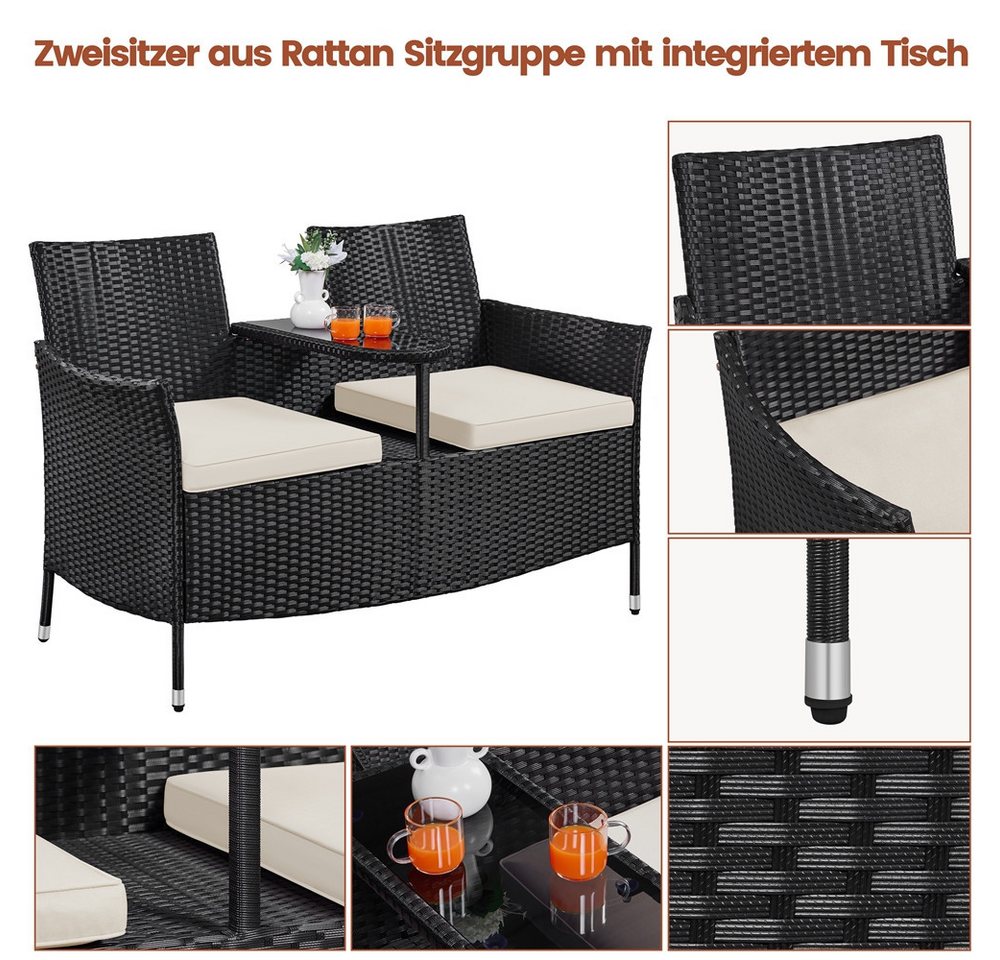 Yaheetech Balkonset 2-Sitzer Polyrattan Gartenbank, Gartenstuhl aus PE-Rattangeflecht Bistro-Set – Bild 5 von 5