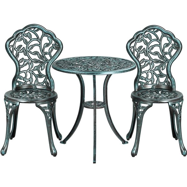 Yaheetech Balkonset 3er Gartenmöbel-Set, 2 Stühle & 1 Runder Tisch, Bistroset aus Aluminiumguss Gartengarnitur für 2 Personen