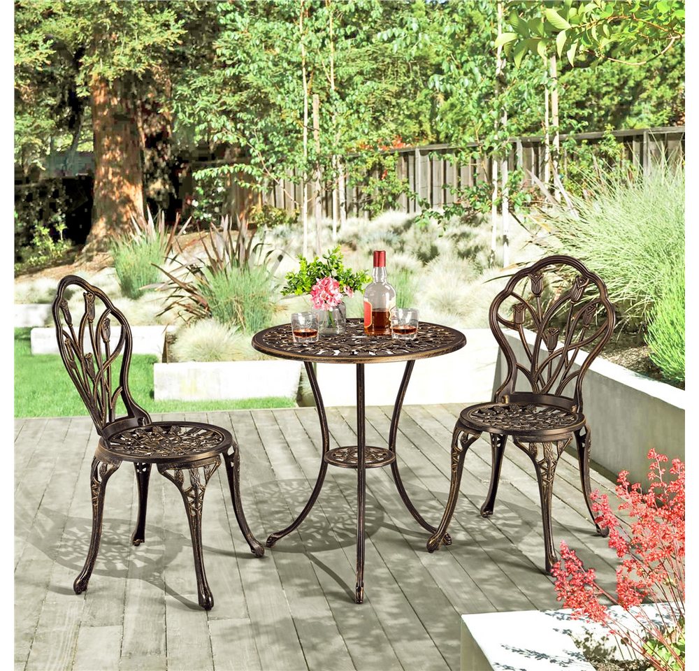 Yaheetech Balkonset aus Aluminiumguss, 3-teiliges Gartenmöbel-Set, 2 Stühlen & 1 Balkontisch mit Schirmloch – Bild 2 von 5