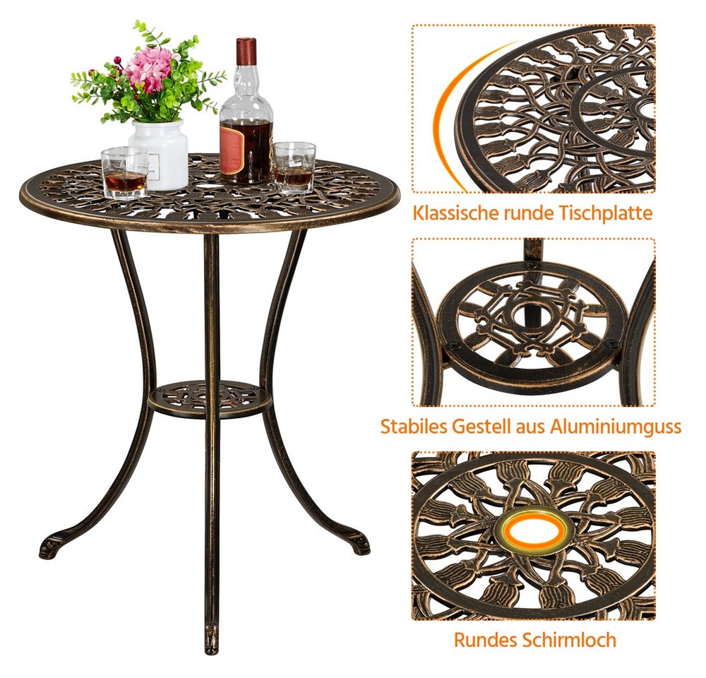Yaheetech Balkonset aus Aluminiumguss, 3-teiliges Gartenmöbel-Set, 2 Stühlen & 1 Balkontisch mit Schirmloch – Bild 5 von 5