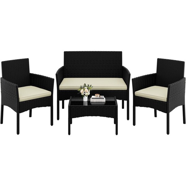 Yaheetech Balkonset Gartenmöbel-Set 4-er Set Rattanmöbel für 4 Personen, Gartengarnitur aus Zweisitzer-Sofa & 2 Einzelsofas & Kaffeetisch