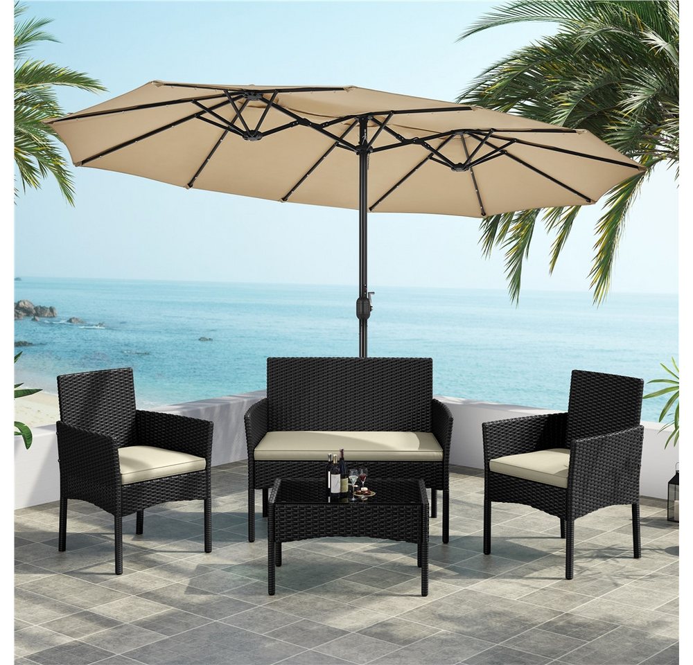 Yaheetech Balkonset Gartenmöbel-Set 4-er Set Rattanmöbel für 4 Personen, Gartengarnitur aus Zweisitzer-Sofa & 2 Einzelsofas & Kaffeetisch – Bild 3 von 5