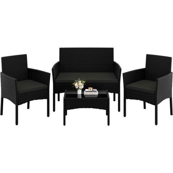 Yaheetech Balkonset Gartenmöbel-Set 4-er Set Rattanmöbel für 4 Personen, Gartengarnitur aus Zweisitzer-Sofa & 2 Einzelsofas & Kaffeetisch