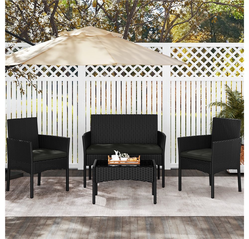 Yaheetech Balkonset Gartenmöbel-Set 4-er Set Rattanmöbel für 4 Personen, Gartengarnitur aus Zweisitzer-Sofa & 2 Einzelsofas & Kaffeetisch – Bild 2 von 5