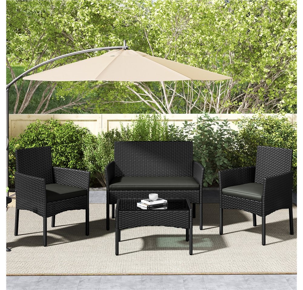 Yaheetech Balkonset Gartenmöbel-Set 4-er Set Rattanmöbel für 4 Personen, Gartengarnitur aus Zweisitzer-Sofa & 2 Einzelsofas & Kaffeetisch – Bild 3 von 5