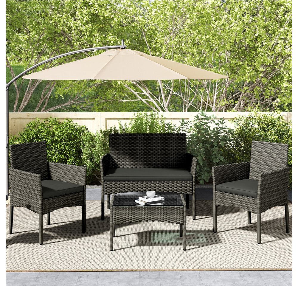 Yaheetech Balkonset Gartenmöbel-Set 4-er Set Rattanmöbel für 4 Personen, Gartengarnitur aus Zweisitzer-Sofa & 2 Einzelsofas & Kaffeetisch – Bild 2 von 5
