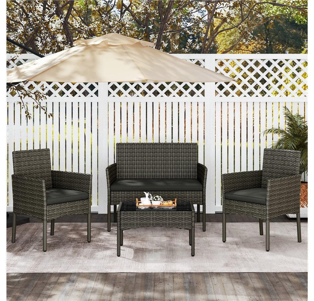 Yaheetech Balkonset Gartenmöbel-Set 4-er Set Rattanmöbel für 4 Personen, Gartengarnitur aus Zweisitzer-Sofa & 2 Einzelsofas & Kaffeetisch – Bild 3 von 5