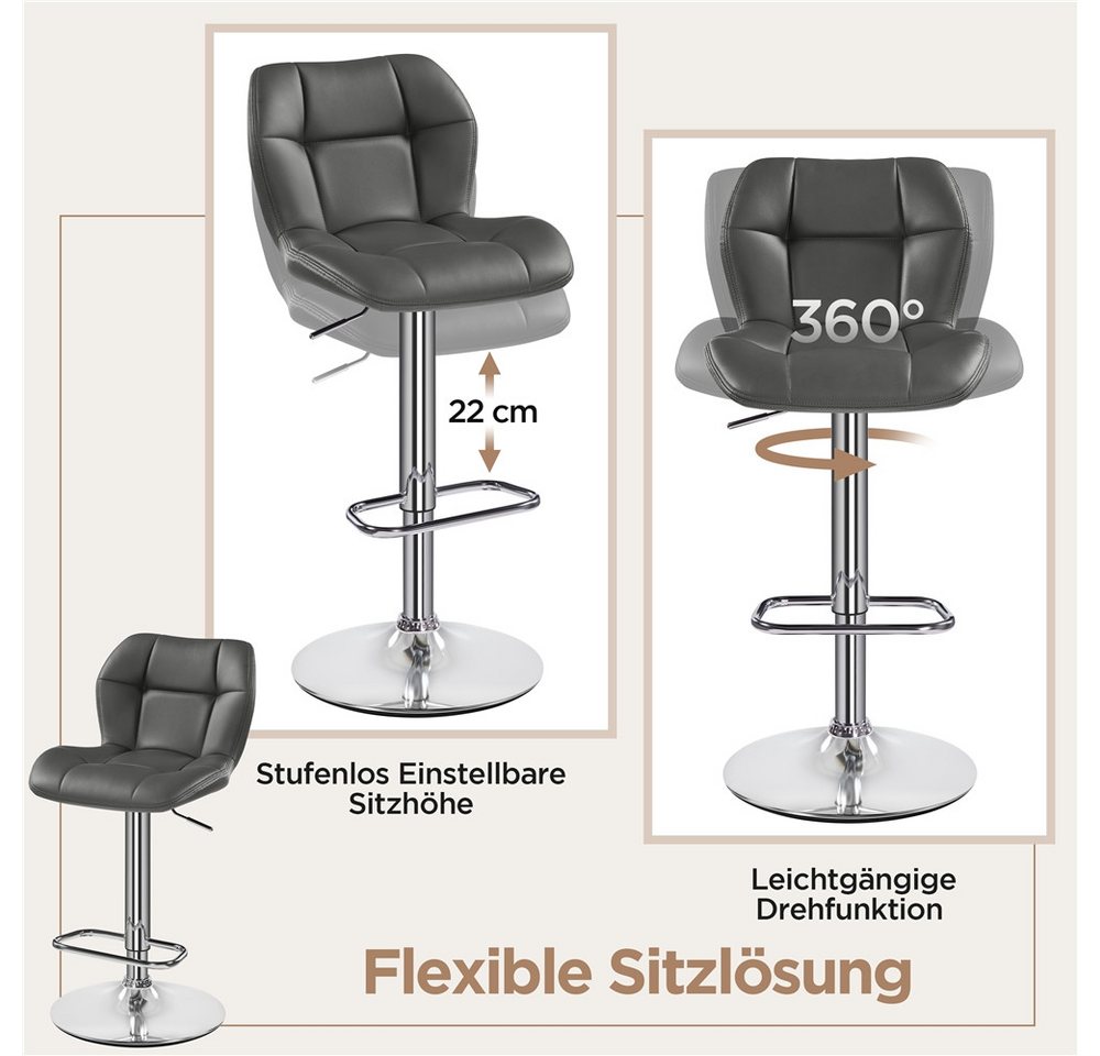 Yaheetech Barhocker 360° Drehbare Hocker mit Fußstütze (1 St), 1/2/4/6er-Set Barstühle Küchenstühle Bistrohocker höhenverstellbar – Bild 5 von 5