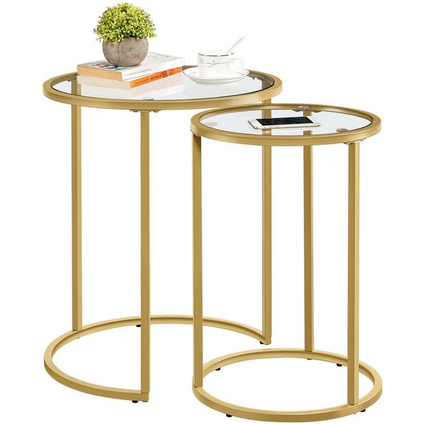 Yaheetech Beistelltisch 2er Set Satztische rund, Glas, 49,5x59cm DxH