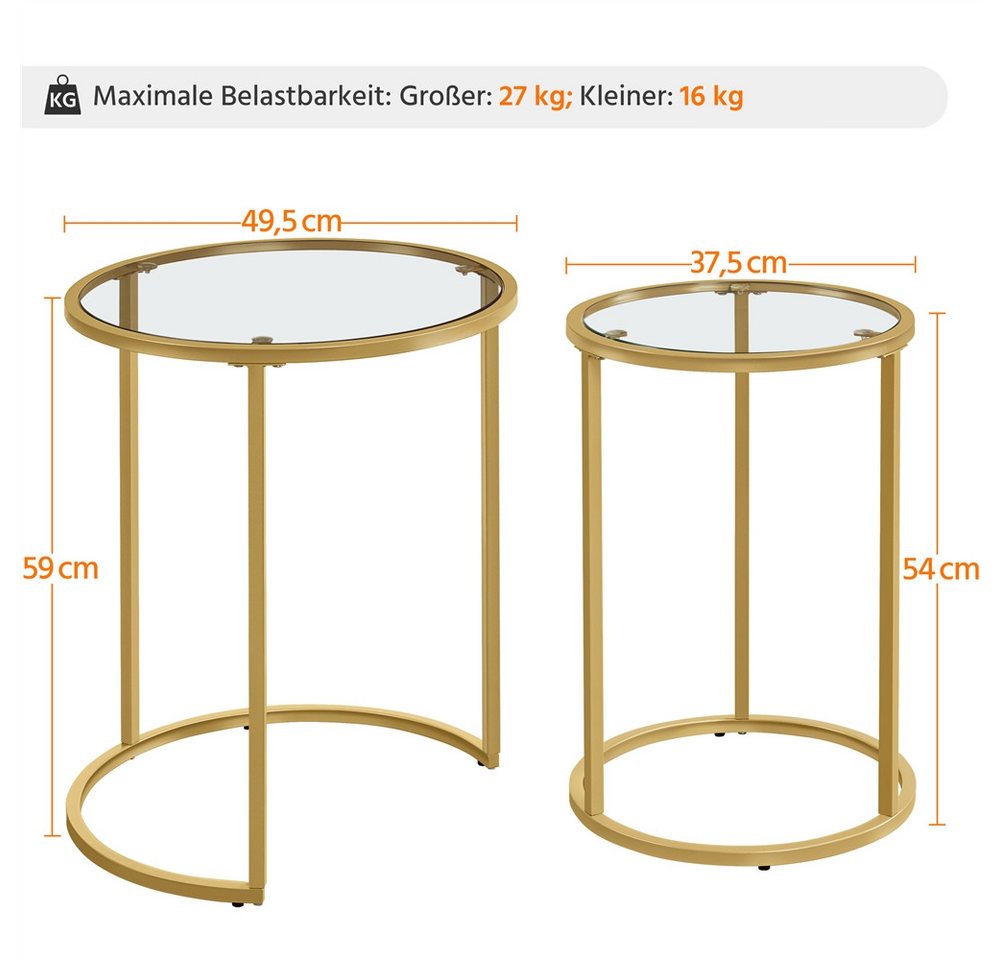 Yaheetech Beistelltisch 2er Set Satztische rund, Glas, 49,5x59cm DxH – Bild 4 von 5