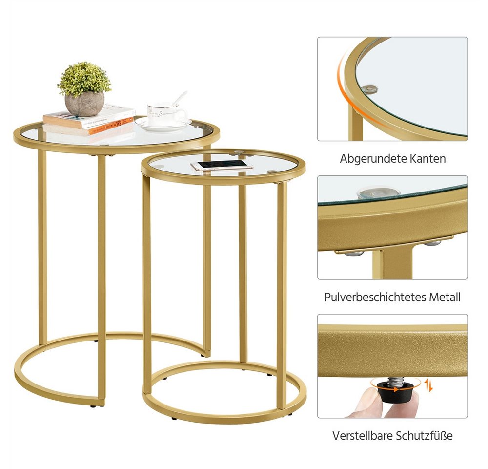 Yaheetech Beistelltisch 2er Set Satztische rund, Glas, 49,5x59cm DxH – Bild 5 von 5