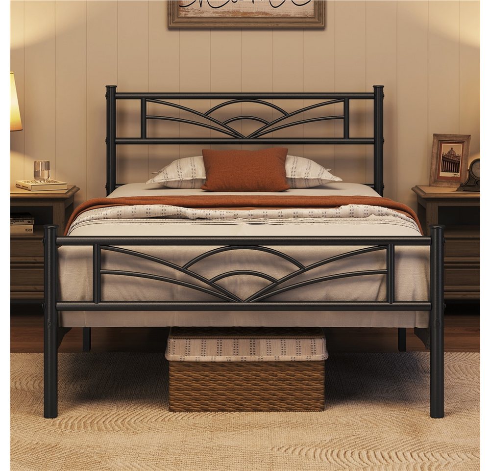 Yaheetech Bettgestell Metallbett, Bettrahmen mit Kopfteil, Doppel/Einzelbett 90x190/90x200/140x200cm – Bild 3 von 5