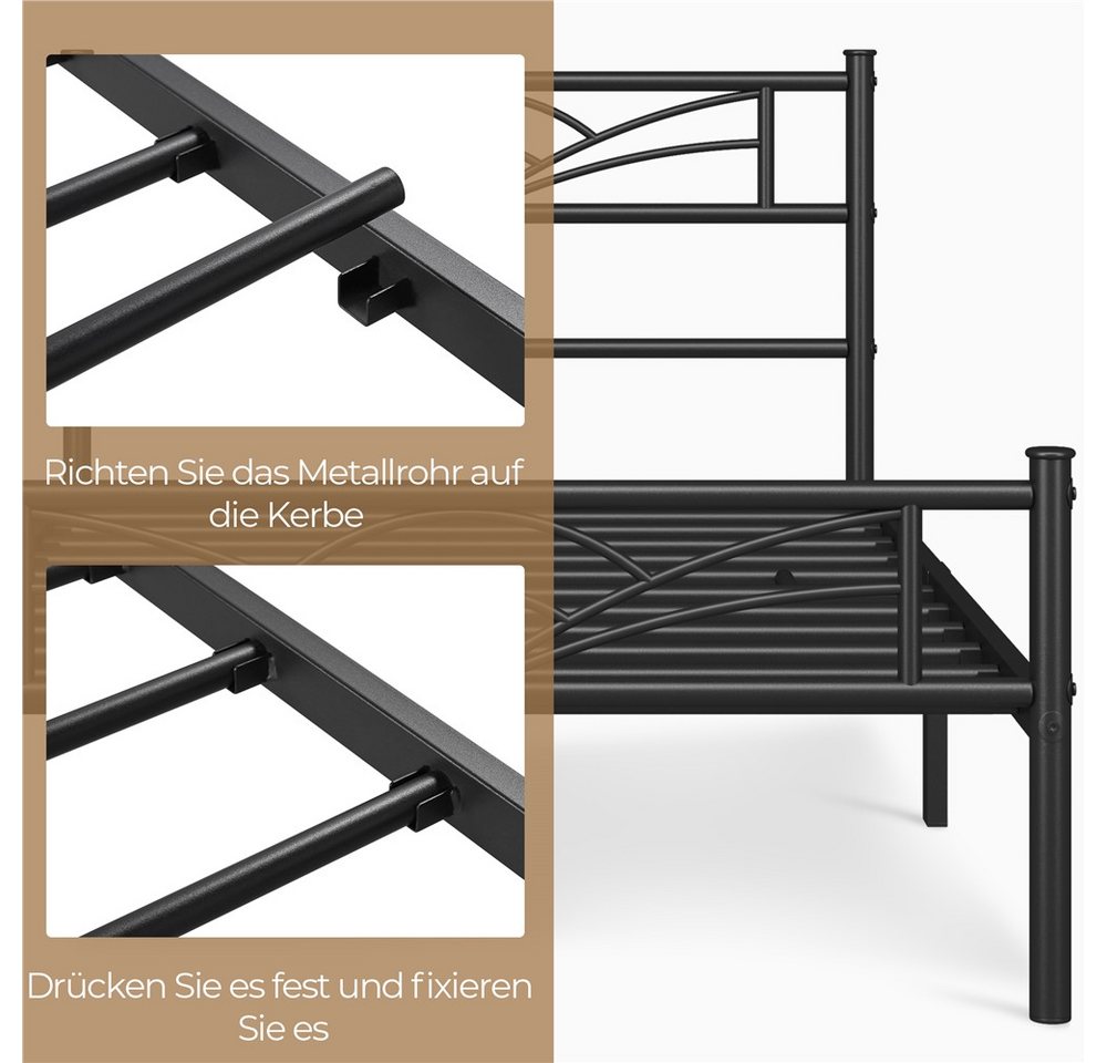 Yaheetech Bettgestell Metallbett, Bettrahmen mit Kopfteil, Doppel/Einzelbett 90x190/90x200/140x200cm – Bild 5 von 5